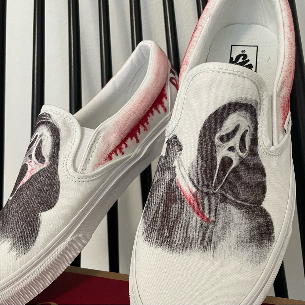 Custom Ghostface Scream Vans Classic‎ Slip On NEW mens 10.5 “I’ll be right back” - Picture 9 of 11